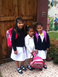 Bryssa, Victoria, and Nohemi on their way to class. It is Victoria´s first year in school, and she is a lot more excited about it than her expression lets on!